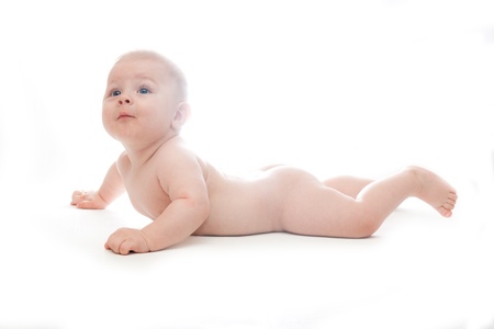 small baby boy isolated on whiteの写真素材