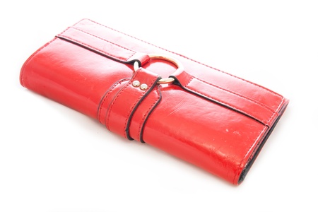 Leather purse cards isolated on a white background の写真素材