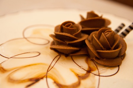 Cake with black and white chocolateの写真素材