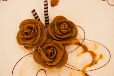 Cake with black and white chocolateの写真素材