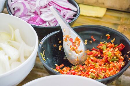 ingredients of Thai food is made from many herb and fresh meal for delicious food.の写真素材