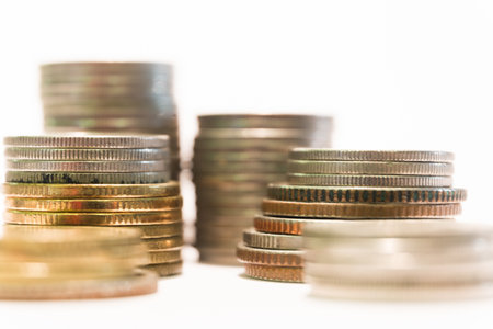 selective focus stack of different coin tower in close up.の写真素材