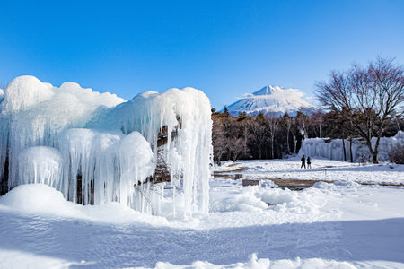 Ice and Mount Fuji Japan.の写真素材