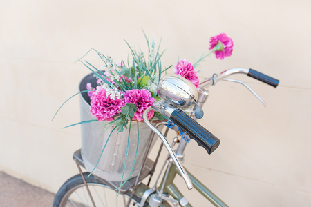 Vintage bicycle with flower pot, wedding flowerの写真素材