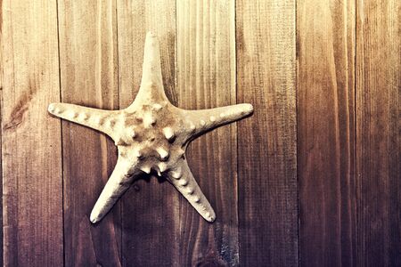 Starfish on the wooden background. Marine life. Retro vintage picture.の写真素材