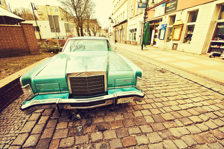Lincoln Continental car. Slupsk, Poland, 10 May 2016. Old retro vintage car on the old streets of Slupsk.のeditorial素材