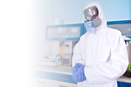 Doctor in protective suit uniform and mask. Coronavirus outbreak. Covid-19 concept.の写真素材