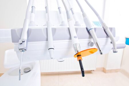 Professional Dentist tools in the dental office. Dental Hygiene and Health conceptual image.の写真素材