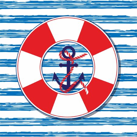 nautical template.illustration.marine illustration with an anchor and a lifelineのイラスト素材