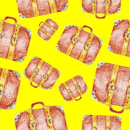 Seamless pattern with suitcase on white backgroundの写真素材