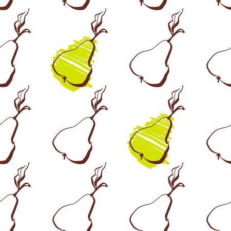 Cartoon pear pattern with hand drawn fruits. Cute vector pear pattern.のイラスト素材