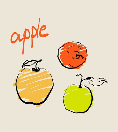 Set of cartoon apple pattern with hand drawn fruits.のイラスト素材