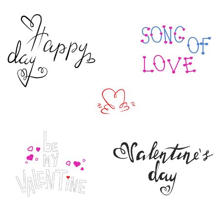 Romantic Valentines day lettering set. Hand written calligraphy style valentines day romantic postcard. Be my Valentineのイラスト素材