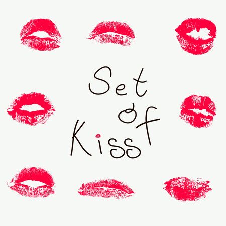 Collection of vector lips. The kiss prints on gray backgroundのイラスト素材