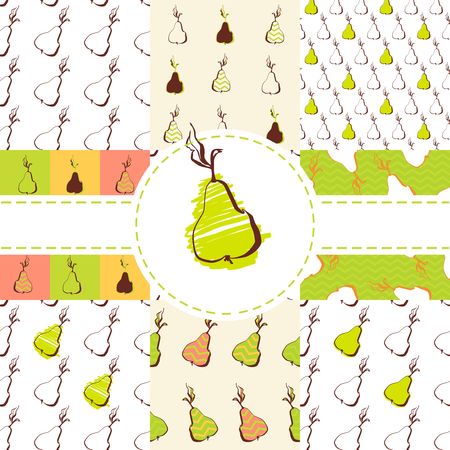 Set of Hand drawn pears seamless pattern. Cute vector pear pattern. Seamless doodle pear pattern for fabric, wallpapers, wrapping paper, cards .のイラスト素材