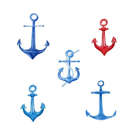 Watercolor Set of anchors.