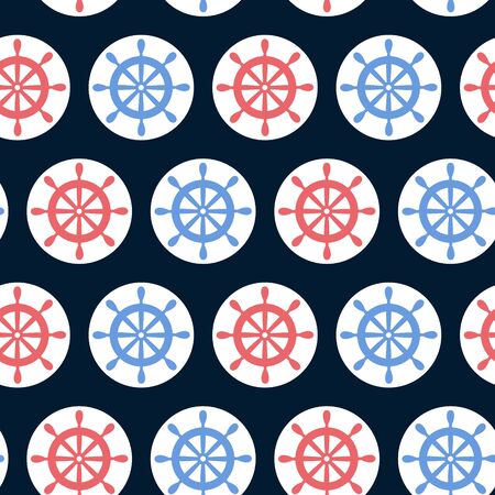 Vector seamless pattern with sea helm on blue background. Endless pattern on the marine themeのイラスト素材