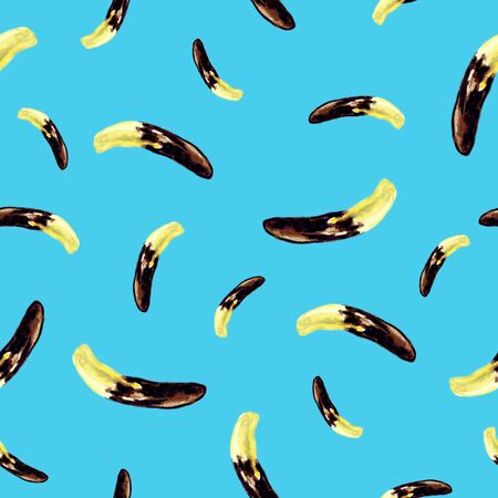 Seamless fruit pattern with watercolor chocobanana. Chocobanana - traditional dessert in Guatemalaの写真素材
