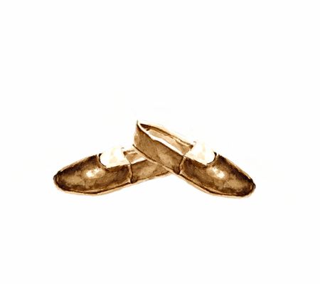 Watercolor brown gym shoes on white backgroundの写真素材