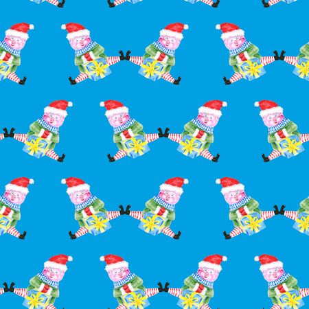 Christmas watercolor piggy, symbol of the year 2019, it can be used as a poster, christmas card, invitation and t-shirt printing Seamless pattern, with gifts.の写真素材