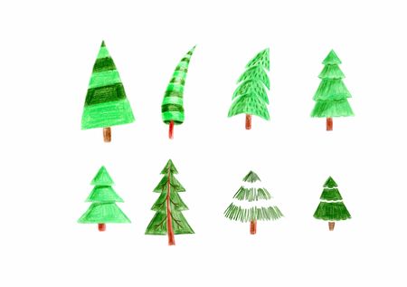 New year set. Colored pencil Christmas tree setの写真素材