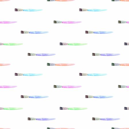 Seamless pattern with watercolor brushes on white backgroundの写真素材