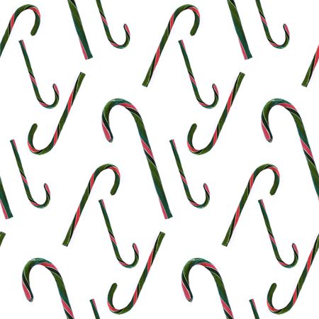 Christmas seamless pattern with Candy cane with red Bow on white background.の写真素材