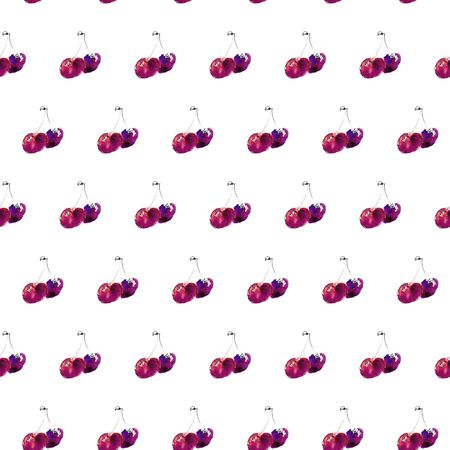 Seamless background with watercolor sketch of cherry. Raster illustration can be used for fabric or shell.の写真素材