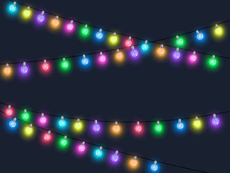 Christmas set of colored garland with lightの写真素材