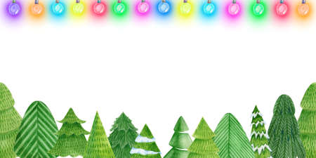 Set of different Christmas tree set, illustration. Hand drawn pines. Can be used for greeting card, invitation, banner, web designの写真素材
