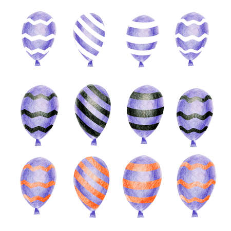 Happy Halloween. Flying set of holiday balloons isolated. Halloween balloons. Scary air orange, black and white balloons. Decoration element for halloween celebrationの写真素材