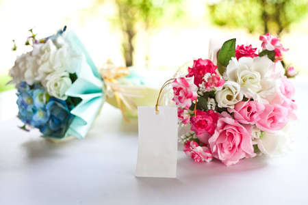 pink and blue wedding flower の写真素材