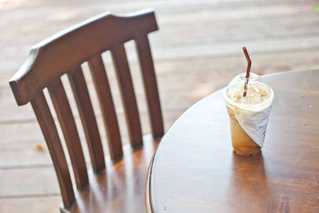 ice coffee on wood tableの写真素材