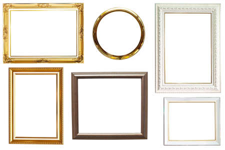 many gold frame on white isolate background の写真素材