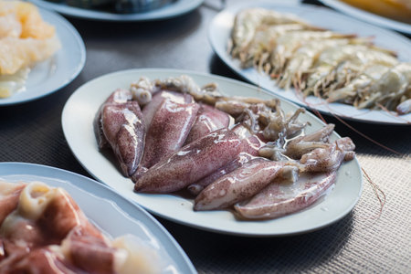 Close up squid on dish lfor cooking