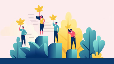 Talent development for employees and expansion of human resources small person idea.Successful career and job motivation comes from a combination of ambition, skilled collaboration, and mentoring.The Generative AIの素材