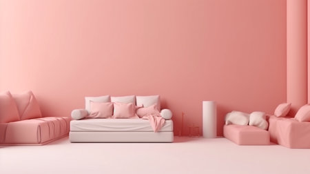 concept for interior design furniture and home decor for sale It is surrounded by beds, sofas, armchairs, and advertising spaces during sales and promotions. 3D rendering. The Generative AIの素材