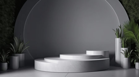 a platform or podium On a blank wall background with backlighting, an abstract stage or place for votives with a place for your product presentation is present.The Generative AIの素材