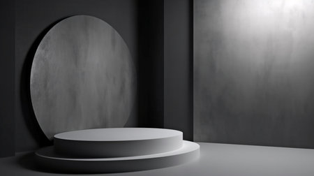 a platform or podium On a blank wall background with backlighting, an abstract stage or place for votives with a place for your product presentation is present.The Generative AIの素材
