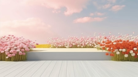 With a field of spring flowers as a backdrop, nature is beautiful.The Generative AIの素材