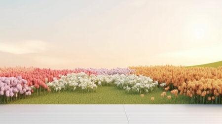 With a field of spring flowers as a backdrop, nature is beautiful.The Generative AIの素材