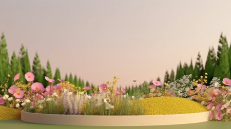 With a field of spring flowers as a backdrop, nature is beautiful.The Generative AIの素材