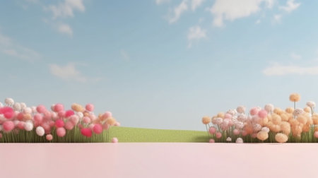 With a field of spring flowers as a backdrop, nature is beautiful.The Generative AIの素材