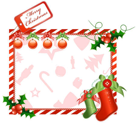 Vector Christmas horizontal card with european holly and socksのイラスト素材