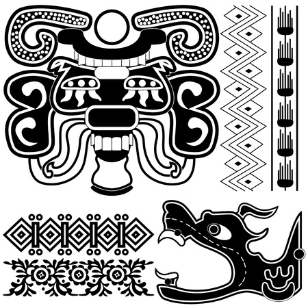 of ancient american patterns with ornaments and godsのイラスト素材