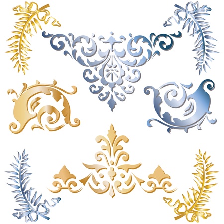 Vector of Gold and blue medieval ornaments on whiteのイラスト素材