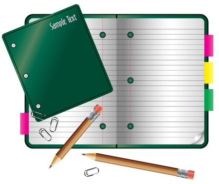 notebook with clips and pencils on whiteのイラスト素材