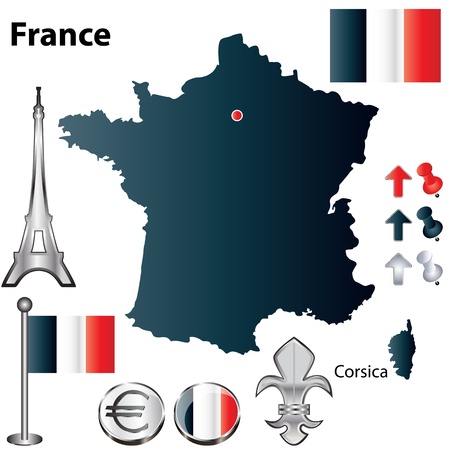set of France country shape with flags, calendar and icons isolated on white backgroundのイラスト素材