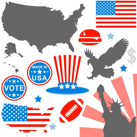 Vector of American symbols set on whiteのイラスト素材