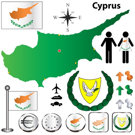 set of Cyprus country shape with flags, buttons and symbolsのイラスト素材